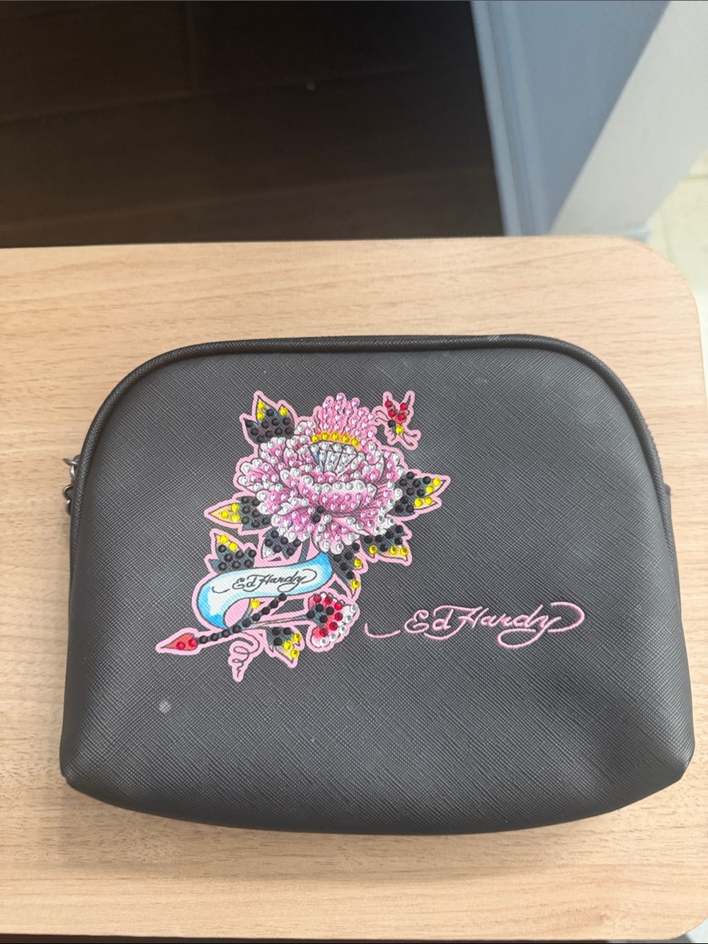 Vintage 2000s Black Bedazzled Ed Hardy Travel Bag.